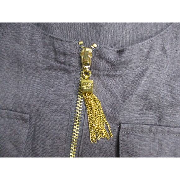 Ellen Tracy Linen Tunic Top Women Small Roll Tab Gold Zipper Tassel Trim Popover - Picture 7 of 16